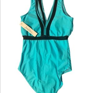 Nicole Miller One Piece Swimsuit with Mesh Trim size 8 NWT